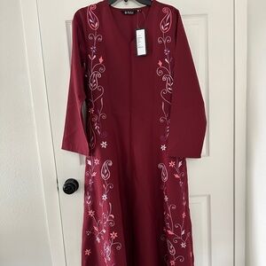 Elegant Embroidered Maroon Dress/ Abaya